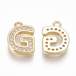 Letter G Brass Cubic Zirconia Charms, Letter, Clear, Real 18K Gold Plated, Letter.G, 10.5x7.5x1.5mm, Hole: 1mm