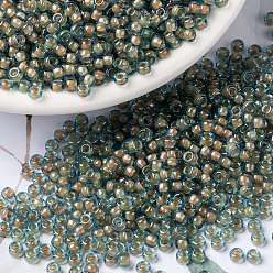 (RR351) Peach Lined Aqua Luster Миюки круглые бусины рокайль, японский бисер, 15/0, (rr 351) аква-блеск на подкладке из персика, 1.5 мм, отверстие : 0.7 мм, Около 5555 шт / 10 г