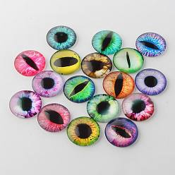 Mixed Color Waterproof Half Round/Dome Dragon Eye Printed Glass Cabochons, Mixed Color, 10x4mm
