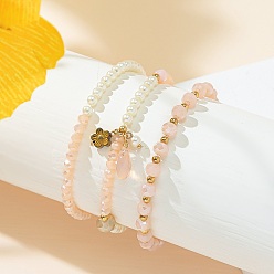 Pink Простой браслет из стеклянных бусин в лесном стиле - серия «Девичье сердце», модный браслет-подвеска, розовые, 5-1/2 дюйм (14 см)