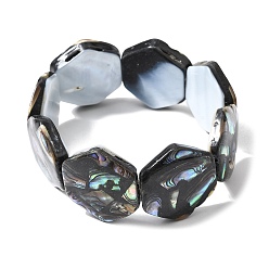 Шестиугольник Браслеты из натуральных бусин пауа из натурального морского ушка для женщин, шестиугольник, внутренний диаметр: 2-3/8 дюйм (6 см), шириной 27 мм 