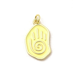 Желтый Латунь эмаль подвески, без свинца и без кадмия, долговечный, стойки покрытие, реальный 18 k позолоченный, желтые, 23.5x14x2 мм, отверстие : 3.4 мм