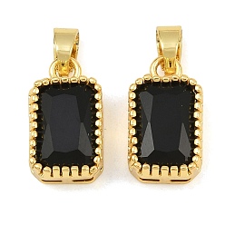 Black Brass & Glass Pendants, Faceted Rectangle Charm, Long-Lasting Plated, Rack Plating, Cadmium Free & Lead Free, Golden, Black, 17x10x6mm, Hole: 6x3.5mm