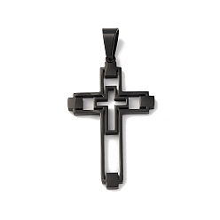 Черный 304 подвески из нержавеющей стали, двойной крест, вакуумное покрытие pvd, чёрные, 44x26.5x2 мм, отверстие : 8x5 мм