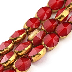 FireBrick Electroplate Glass Beads Strands, with Golden Plated Edge, Faceted Oval, FireBrick, 8~9x6.5x5mm, Hole: 1.2mm, about 37pcs/strand, 23.78 inch(60.4cm)