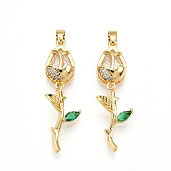 Прозрачный Латунные микро проложить кубического циркония подвески, без кадмия и без свинца, , реальный 18 k позолоченный, прозрачные, 32~33.5x11x6.5 мм, отверстие : 5x2.5 мм