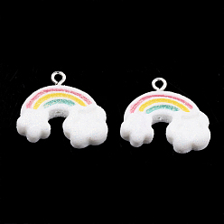 Colorful Resin Pendants, with Glitter Powder and Iron Findings, Rainbow, Platinum, Colorful, 23x21.5x5.5mm, Hole: 1.5mm