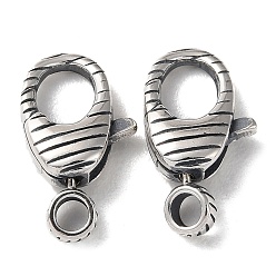 Antique Silver 925 Thailand Sterling Silver Lobster Claw Clasps, Stripe, with 925 Stamp, Antique Silver, 15x8.5x3.5mm, Hole: 1.8mm