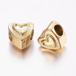 Golden 304 Stainless Steel European Beads, Large Hole Beads, Heart, Golden, 10.5x11x9mm, Hole: 5mm