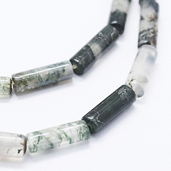 Moss Agate Natural Moss Agate Beads Strands, Column, 13.5x4~4.5mm, Hole: 1mm, about 28pcs/strand, 15.1 inch