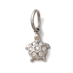 Stainless Steel Color 304 Stainless Steel Micro Pave Clear Cubic Zirconia Charms, Tortoise Charms, Stainless Steel Color, 9.5x6.5x2mm, Hole: 4x2.5mm