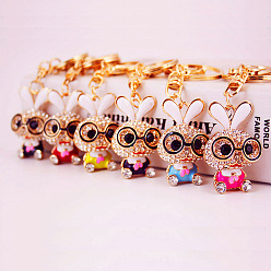 Random color Cute Bunny Keychain with Glasses and Bag Pendant Metal Charm