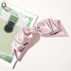 Silk Satin Spring Clip - Pink Charming Oversized Bow Hair Clip with Elastic Spring for Elegant Updo Hairstyles