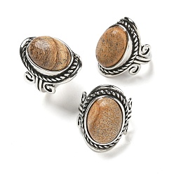 Пейзажный Джаспер Регулируемые кольца из яшмы с натуральным рисунком, без свинца и без кадмия, старинные посеребренные латунные перстни для женщин, овальные, 27 мм, внутренний диаметр: 17 мм