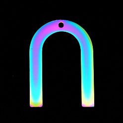 Rainbow Color 201 Stainless Steel Pendants, Laser Cut, Horseshoe, Rainbow Color, 28x20x1mm, Hole: 1.6mm