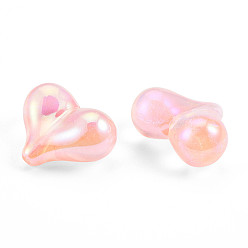 Pink UV Plating Rainbow Iridescent Acrylic Beads, with Glitter Powder, Heart, Pink, 16.5x21.5x10mm, Hole: 1.5mm