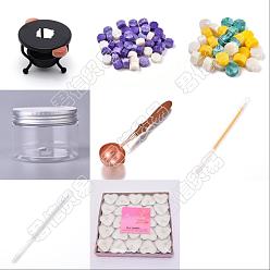 Mixed Color CRASPIRE DIY Stamp Making Kits, Including Sealing Wax Particles, Iron Wax Furnace, Brass Spoon, Plastic Empty Cosmetic Containers, Paraffin Candles, Mixed Color, Sealing Wax Particles: 600pcs