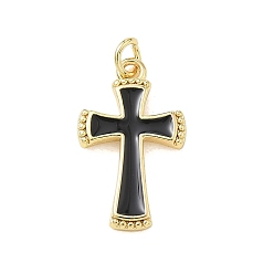Schwarz Messing Emaille-Anhänger, Quer Charme, Gestell, langlebig überzogen, cadmiumfrei und bleifrei, echt 18 k vergoldet, Schwarz, 23.4x14x2.5 mm, Bohrung: 3 mm