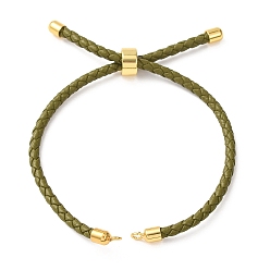 Vert Olive Foncé Fabrication de bracelets en cordon de cuir tressé en microfibre ronde ajustable, avec les accessoires en laiton, convient aux breloques de connecteur, vert olive foncé, 9.13x0.12 pouce (23.2x0.3 cm), Trou: 2mm