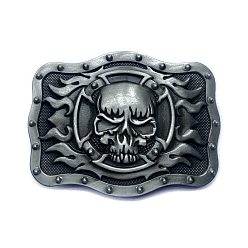 Antique Silver Tibetan Style Zinc Alloy Smooth Buckles, Belt Fastener, Rectangle with Skull, Antique Silver, 66x91mm