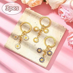 (52) Непрозрачная лаванда Брелок из эмалевого сплава, с железной фурнитурой, цветок, разноцветные, 6.6 см, 3 шт / комплект