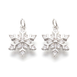 Прозрачный Латунные микро проложить кубического циркония подвески, без свинца, без кадмии и без никеля, снежинка, Реальная платина, 13x17x4 мм, отверстие : 3 мм