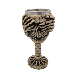 Beige Halloween 304 Stainless Steel 3D Skull Mug, Resin Skeleton Cup, for Home Decorations Birthday Gift, Beige, 190x80x105mm, Inner Diameter: 63mm