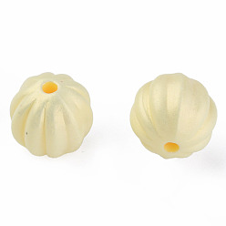 Лимонный шифон Лакированные бусины из акрила , гофрированные шарики, прорезиненный стиль, круглые, лимонный шифон, 11x11 мм, отверстие : 2 мм, Около 720 шт / 500 г