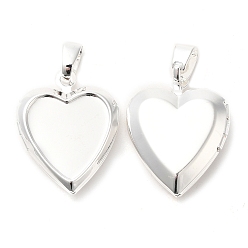 Серебро Подвески латуни медальон, фоторамки кулоны для ожерелий, долговечный, шарма сердца, серебряные, 21.5x17x4.5 мм, отверстие : 5x4 мм, 10x9.5 мм внутренним диаметром
