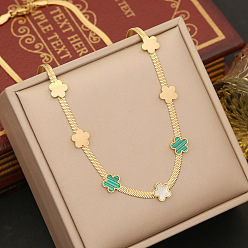 1# necklace Fashionable Stainless Steel Necklace Set with Green Flower Pendant - N1165