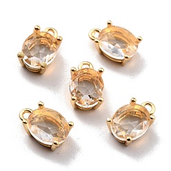 Real 18K Gold Plated Rack Plating Brass Glass Charms, Long-Lasting Plated, Oval, Real 18K Gold Plated, 12.5x8x5.5mm, Hole: 1.6mm