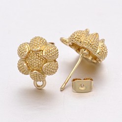 Light Gold Alloy Flower Stud Earring Findings, with Loop, Long-Lasting Plated, Light Gold, 14x10x6mm, Hole: 1mm, Pin: 0.6mm