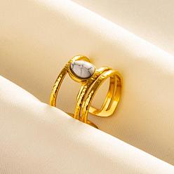 Говлит Перстни из синтетического говлита в форме капли, 304 манжетное кольцо из нержавеющей стали для унисекс, внутренний диаметр: 17 мм