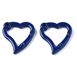 Blue Spray Painted Alloy Spring Gate Rings, Snap Clasps Ring, Cadmium Free & Nickel Free & Lead Free, Heart, Blue, 31x29x4mm, Hole: 3mm