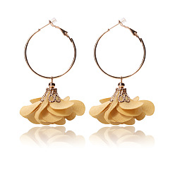 HY-6980-1 d Retro Ethnic Style Rose Pendant Earrings with Large Circle - HY-6980-1