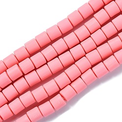 Hot Pink Polymer Clay Bead Strands, Column, Hot Pink, 5~7x6mm, Hole: 1.5~2mm, about 61~69pcs/strand, 15.74 inch