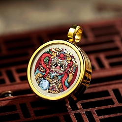Dragon Titanium Steel Locket Pendants, Flat Round with Chinese Zodiac, Golden, Dragon, 20mm, Inner Diameter: 15mm