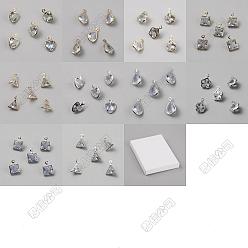 Couleur Mélangete 60pcs 10 styles breloques en laiton micro pavé de zircones cubiques transparentes, couleur mixte, 8~11.5x6.5~7x3~3.5mm, Trou: 1mm, 12 pcs / style