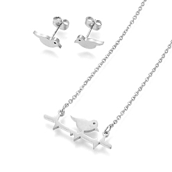 Stainless Steel Color 304 Stainless Steel Jewelry Sets, Stud Earrings and Pendant Necklaces, Bird, Stainless Steel Color, Necklace: 18.9 inch(48cm), Stud Earrings: 5x12x1.2mm, Pin: 0.8mm