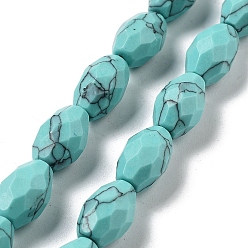 Synthetic Turquoise Synthetic Turquoise Beads Strands, Faceted Rice, 12.5x8mm, Hole: 1.2mm, about 16pcs/strand, 7.68 inch(19.5cm)