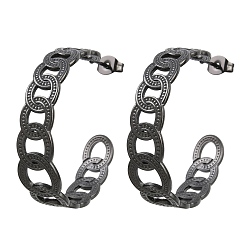 Black 304 Stainless Steel Oval Stud Earrings for Women, Half Hoop Earrings, Ion Plating(IP), Black, 34x10mm