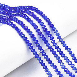 Blue Electroplate Glass Beads Strands, AB Color Plated, Faceted, Rondelle, Blue, 4x3mm, Hole: 0.4mm, about 123~127pcs/strand, 16.5~16.9 inch(42~43cm)