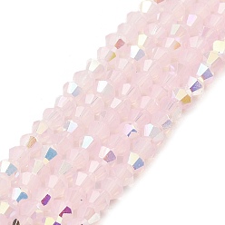 Pink Baking Painted Glass Beads Strands, Imitation Opalite, Faceted, AB Color Plated, Bicone, Pink, 4.5x4mm, Hole: 0.8mm, about 88~89pcs/strand, 13.11''(33.3cm)