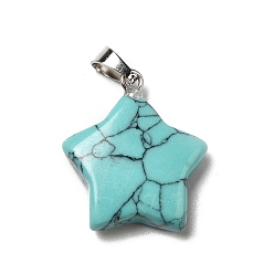 Synthetic Turquoise Synthetic Turquoise Pendants, Star Charms, with Platinum Tone Stainless Steel, 22~22.5x19~20x5~5.5mm, Hole: 5x3mm