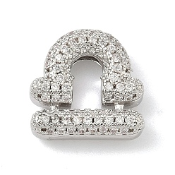 Весы Подвески из латуни с микропаве из прозрачных кубических цирконий в виде двенадцати созвездий, без кадмия и без свинца, долговечный, стойки покрытие, платина, Весы, 13x13x5 мм, отверстие : 3x2 мм