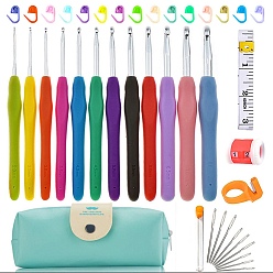 Pale Turquoise DIY Knitting Tool Kits, Including Crochet Hook & Needle, Stitch Marker, Row Counter, Finger Holder, Tape Measure, Zipper Storage Bag, Pale Turquoise, Package Size: 210x100x30mm