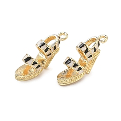 Черный Подвески из эмали и сплава, туфли на высоком каблуке прелести, стойки покрытие, золотые, чёрные, 14x24x6.5 мм, отверстие : 1.6 мм