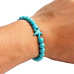 Starfish Natural Turquoise Beaded Stretch Bracelets for Men Women, Starfish, 5-7/8~6-1/4  inch(15~16cm)