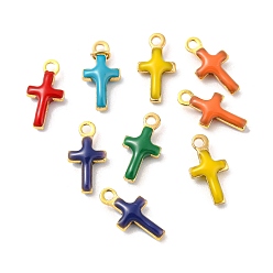 (52) Непрозрачная лаванда Подвески из латуни с эмалью в стойку, долговечный, без кадмия и без никеля, крестик, разноцветные, 11x5.5x2.2 мм, отверстие : 1.2 мм