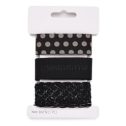 Black 9 Yards 3 Styles Polyester Ribbon, for DIY Handmade Craft, Hair Bowknots and Gift Decoration, Black/Gray Color Palette, Black, 1~1-1/8 inch(25~28mm), about 3 yards/style